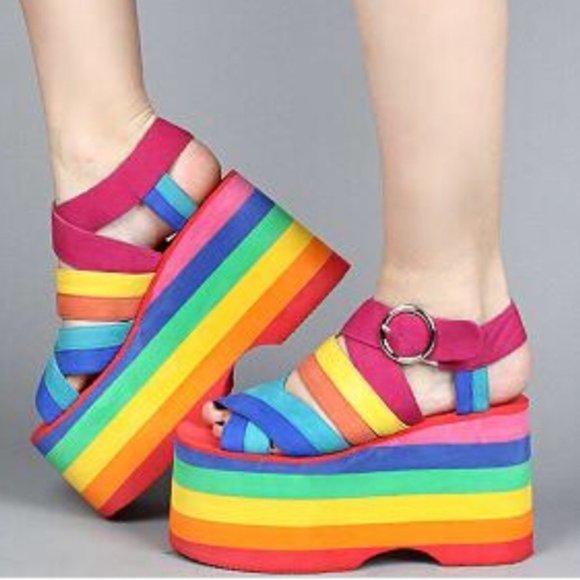 Jeffrey Campbell Rainbow Platform Sandals 7.5 - Picture 1 of 1
